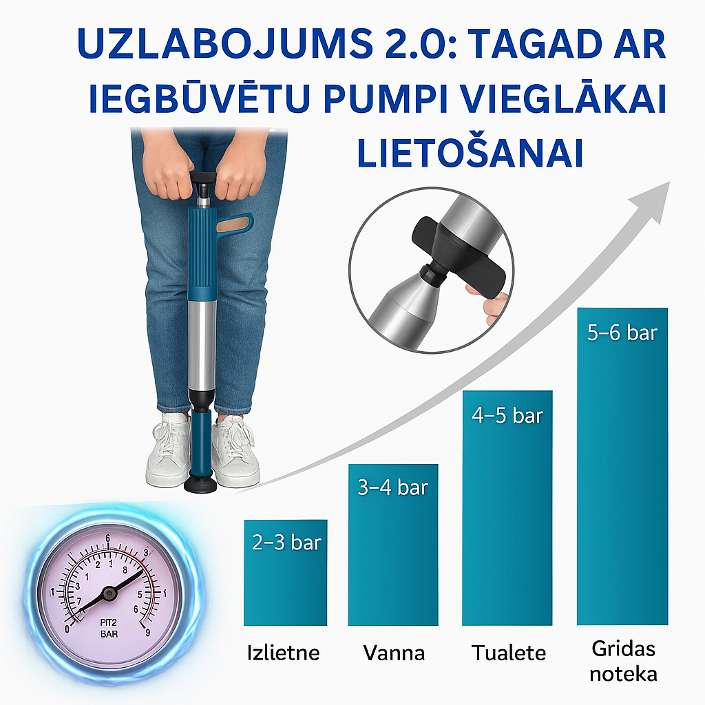 Uzlabots Turbo gaisa spiediena virzulis 2.0™ | Attīra visus kanalizācijas aizsprostojumus!