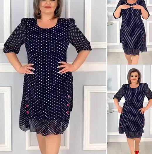 👗 Eleganta pusmēneša piedurkņu kleita ar punktu rakstu