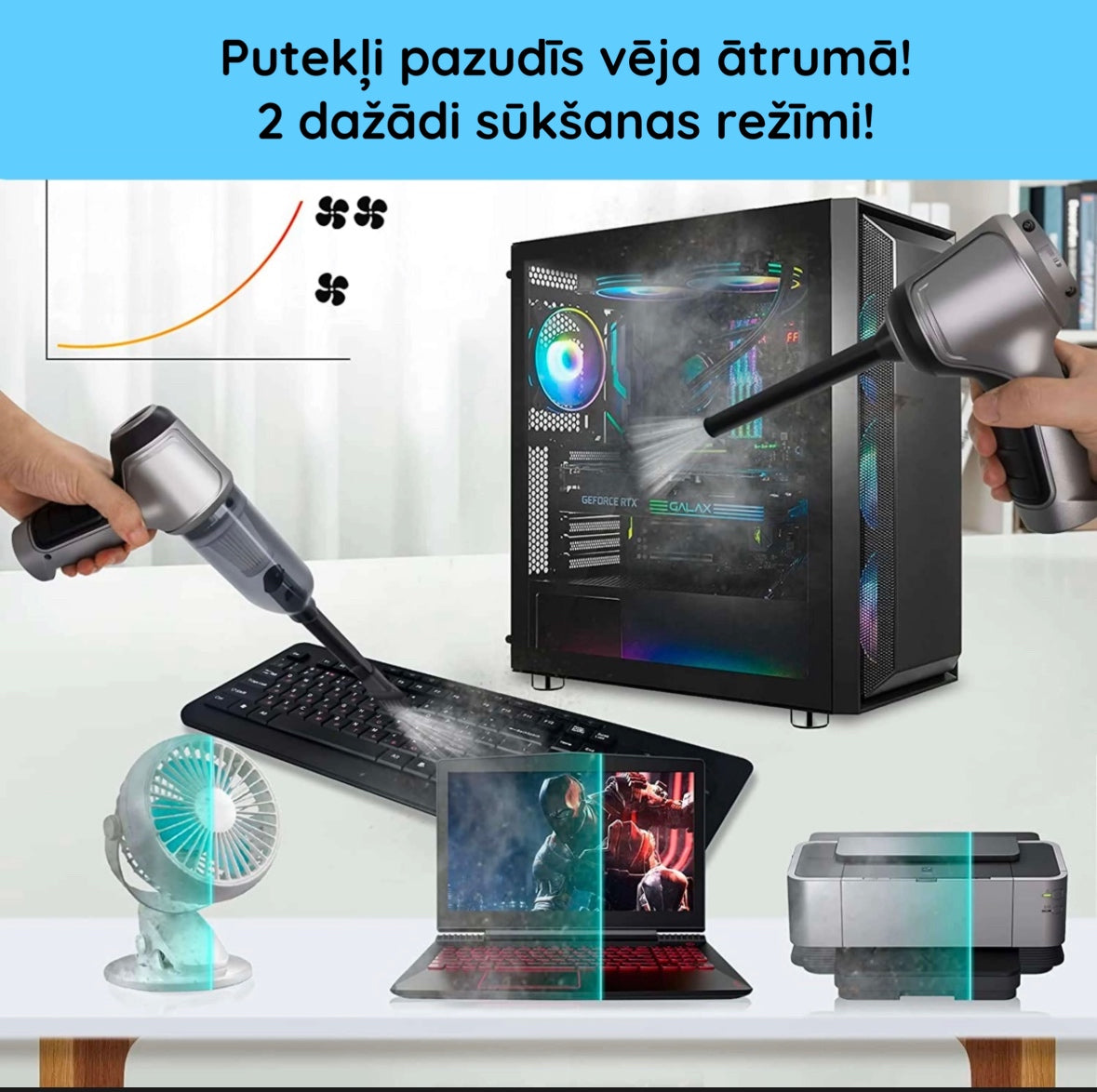 Jaudīgs 60 W bezvadu mini putekļusūcējs