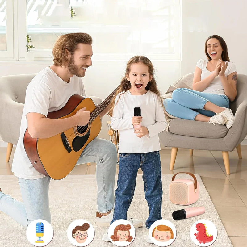 Mini karaoke iekārta ar bezvadu mikrofoniem