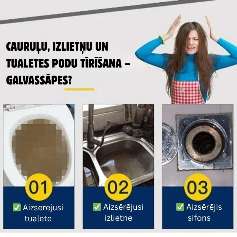 Spēcīgs tīrīšanas līdzeklis izlietnēm un caurulēm