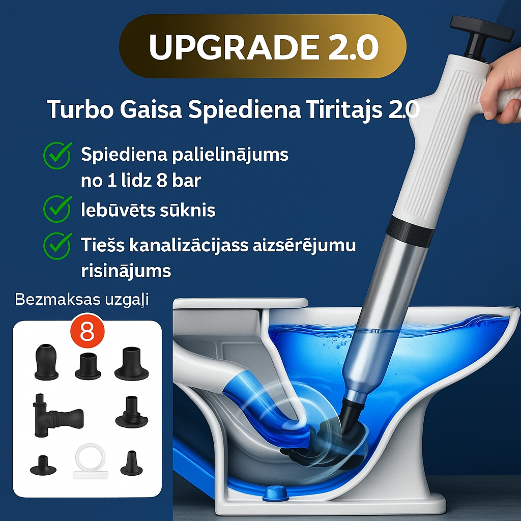 Uzlabots Turbo gaisa spiediena virzulis 2.0™ | Attīra visus kanalizācijas aizsprostojumus!