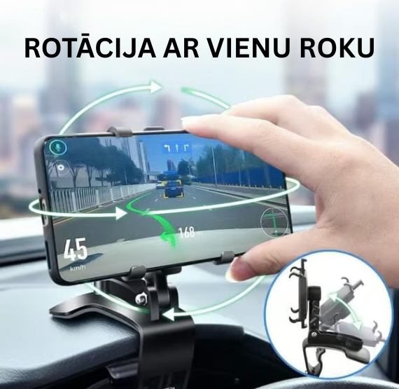 360 grādu rotējošs automašīnas tālruņa turētājs