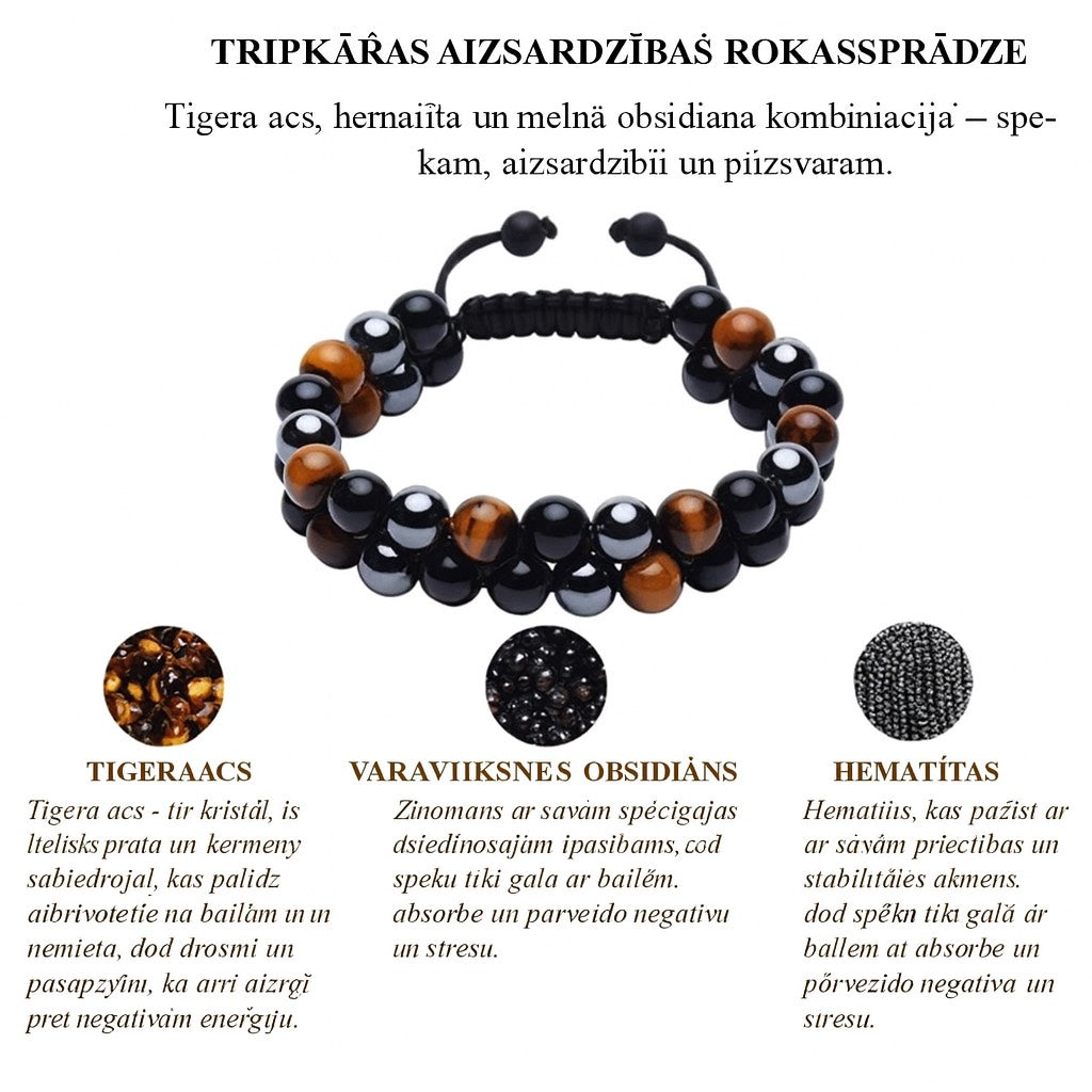 Aizsardzības rokassprādze ar dabīgajiem akmeņiem