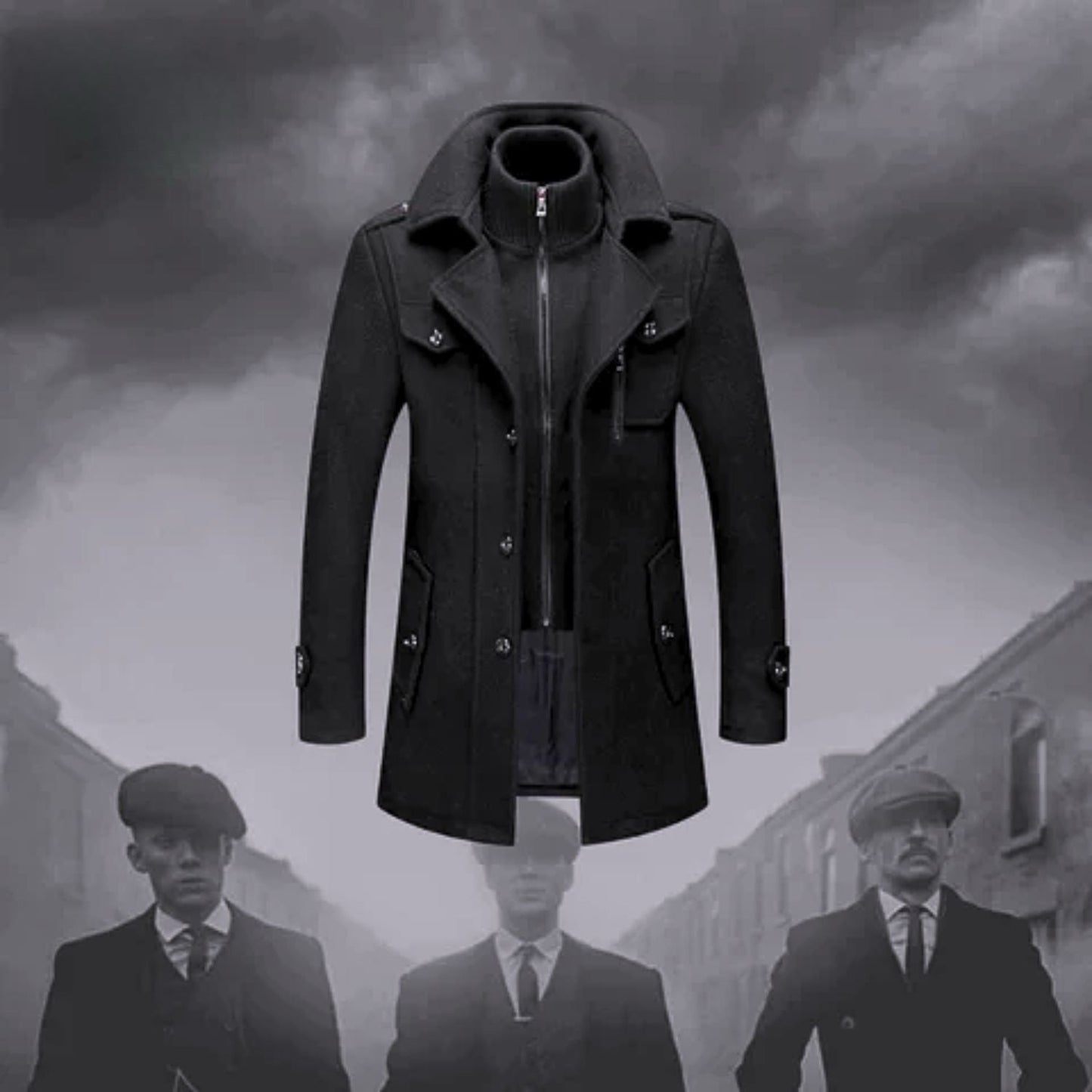 WoolGuard™ Peaky Blinders ziemas mētelis | Grezns vīriešu mētelis ar dubulto apkakli