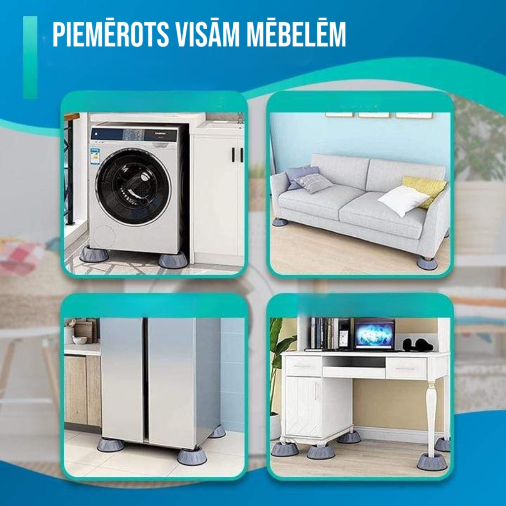 Pretvibrācijas mazgājamās mašīnas un mēbeļu kājas (4 gab.)
