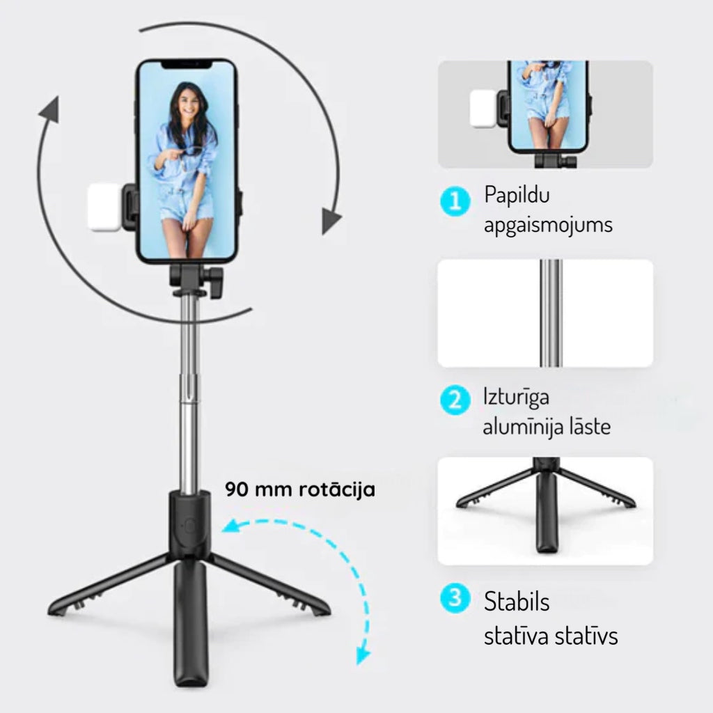 Bezvadu Bluetooth sēlfiju nūja izciliem kadriem