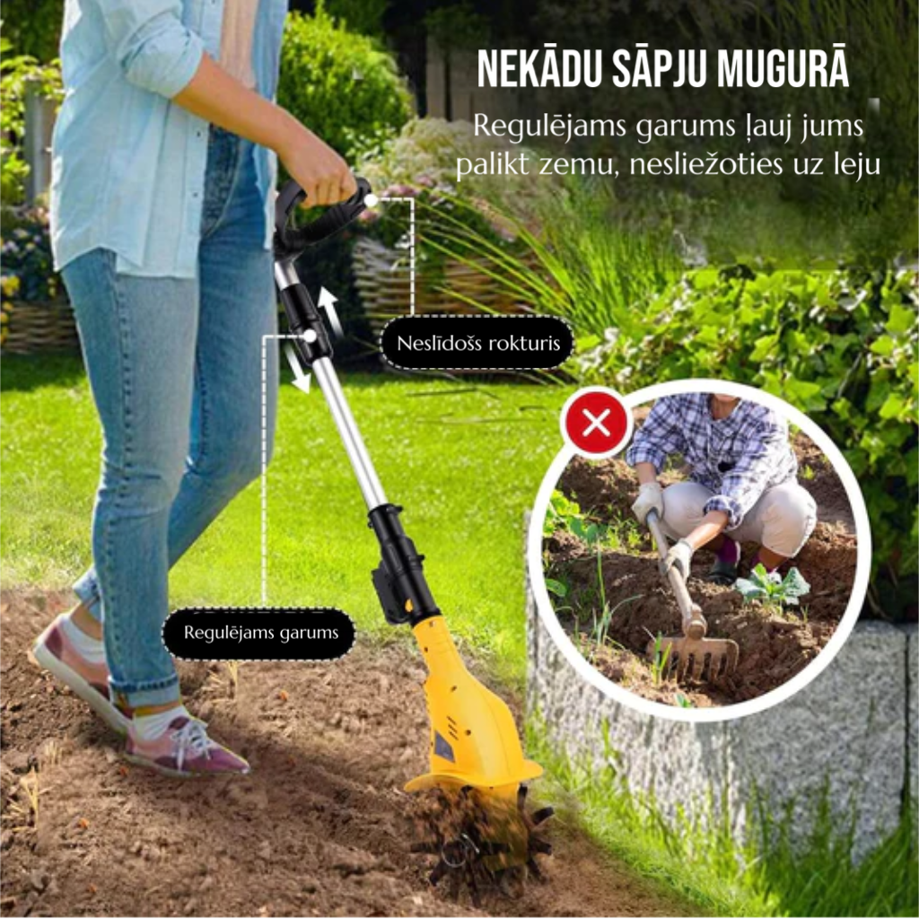Elektriskais bezvadu augsnes kultivators - irdinātājs