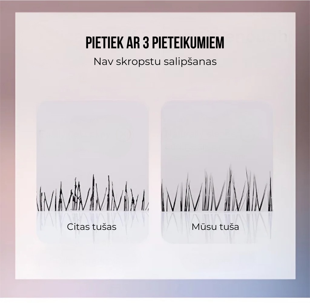 Ūdensizturīgs, netiek palikušas traipi un ilgnoturīgs skropstu tuša