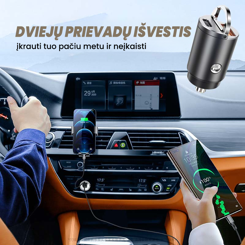 "CarAdapt" ātrās uzlādes tālruņa lādētājs automašinā
