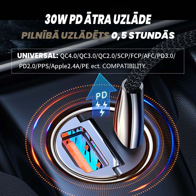 "CarAdapt" ātrās uzlādes tālruņa lādētājs automašinā
