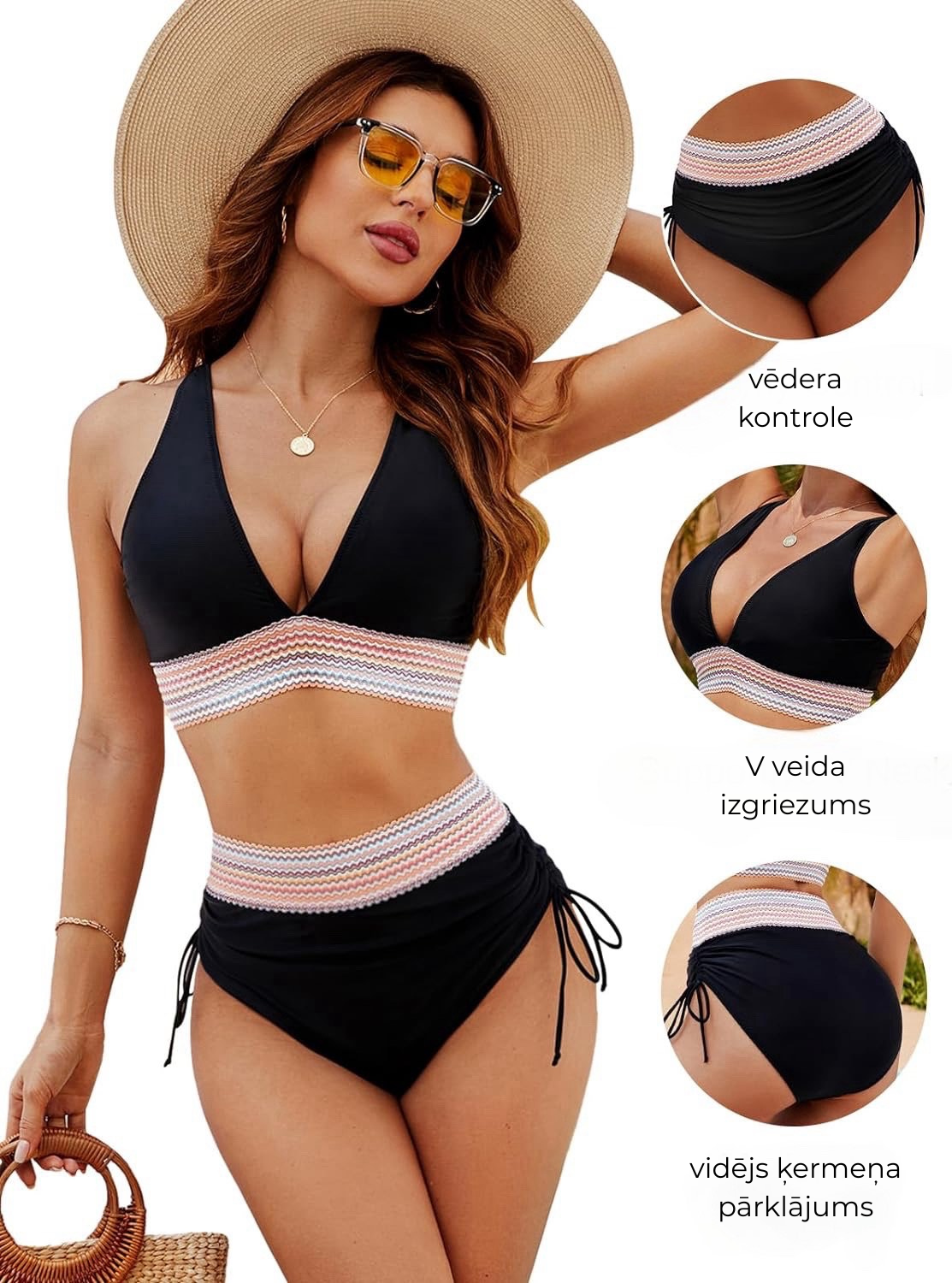Bikinis komplekts ar augstu jostasvietu un vēdera kontroles funkciju