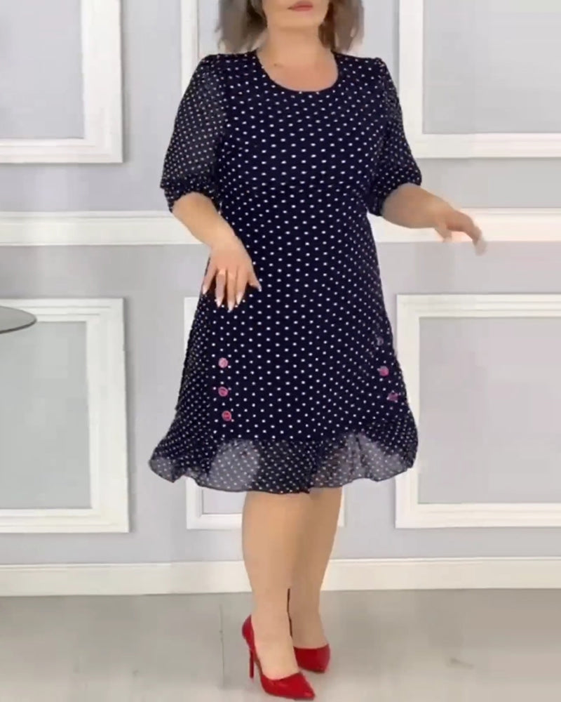 👗 Eleganta pusmēneša piedurkņu kleita ar punktu rakstu