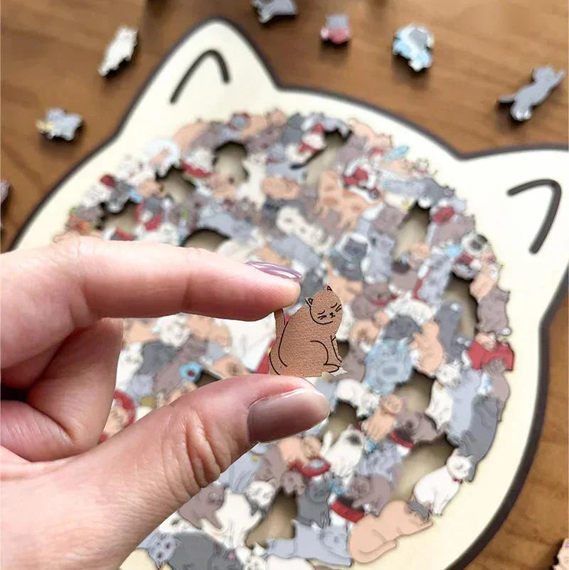 🎁 Skaista Ziemassvētku dāvana 🎅 135 detaļu Morandi krāsu koka puzle kaķa formā