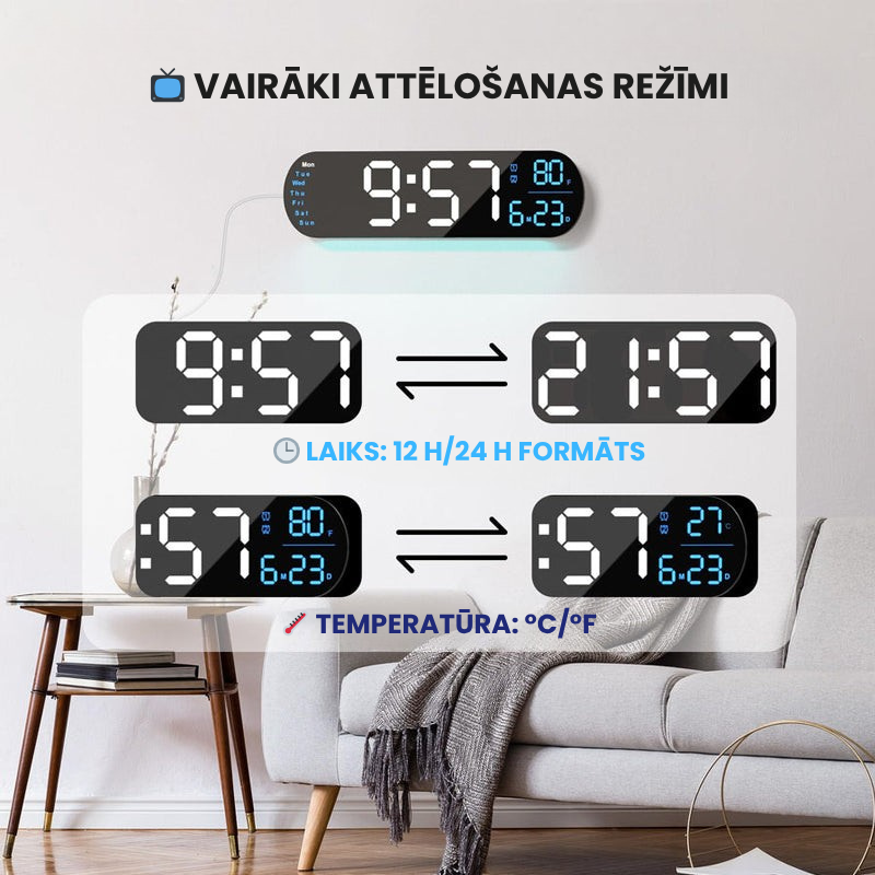 Daugfunkcionāls LED displeja pulkstenis