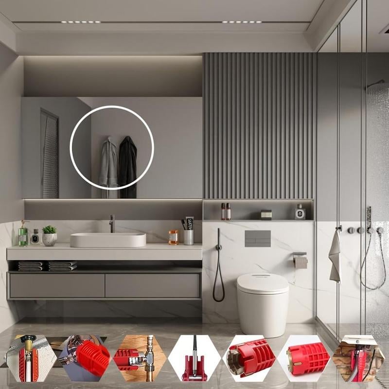 🔧 Daudzfunkcionāls – 8-in-1 santehnikas atslēga