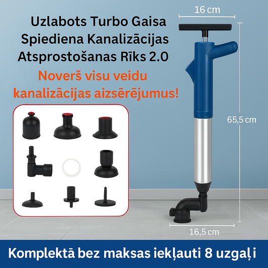 Uzlabots Turbo gaisa spiediena virzulis 2.0™ | Attīra visus kanalizācijas aizsprostojumus!
