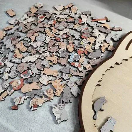 🎁 Skaista Ziemassvētku dāvana 🎅 135 detaļu Morandi krāsu koka puzle kaķa formā
