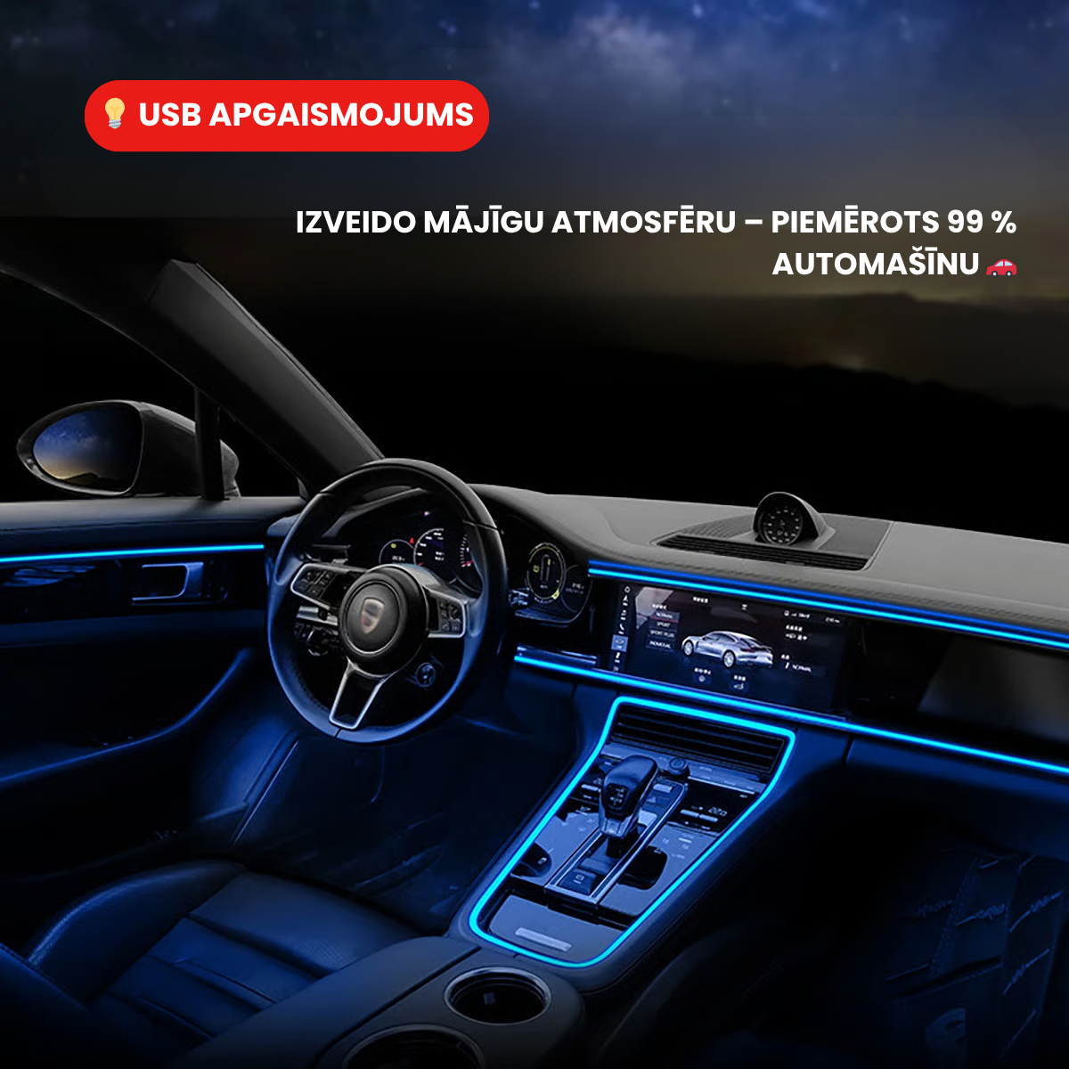 🚗 Automašīnas dekoratīvā RGB LED sloksne💡