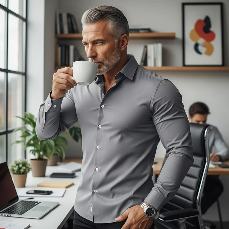 Vīriešu krekli ar garām piedurknēm, atloki un pogas, vienkrāsaini