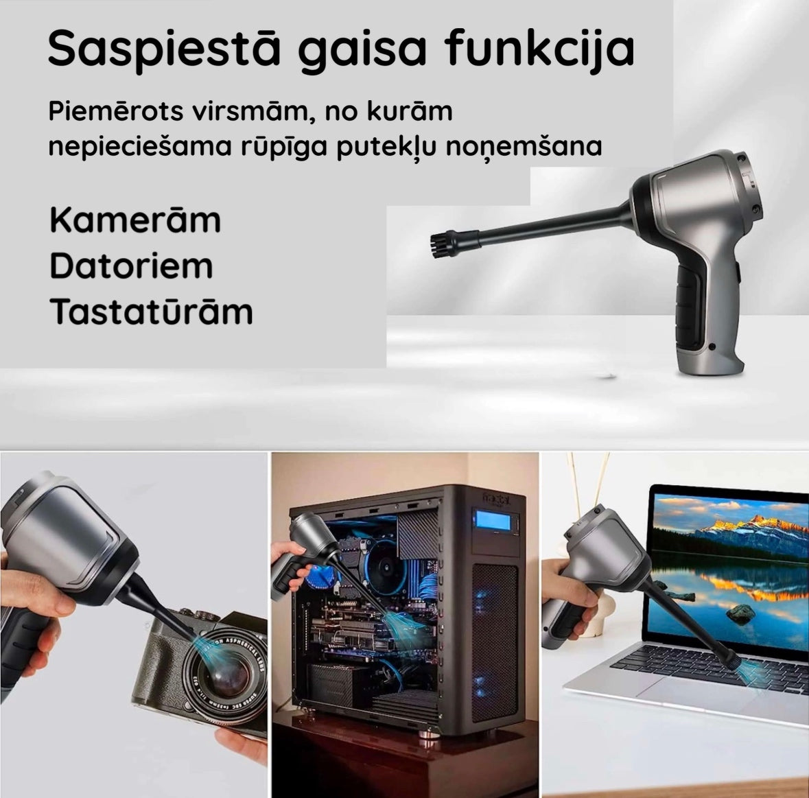 Jaudīgs 60 W bezvadu mini putekļusūcējs