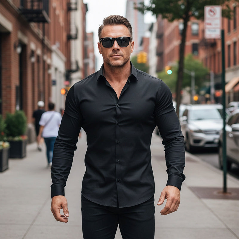 Vīriešu krekli ar garām piedurknēm, atloki un pogas, vienkrāsaini