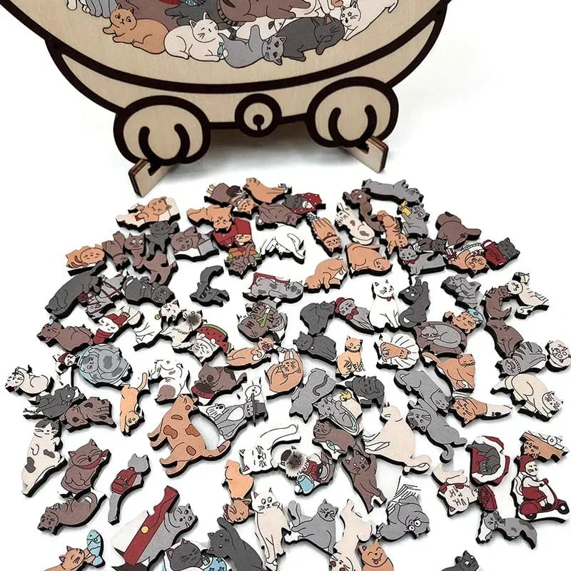 🎁 Skaista Ziemassvētku dāvana 🎅 135 detaļu Morandi krāsu koka puzle kaķa formā
