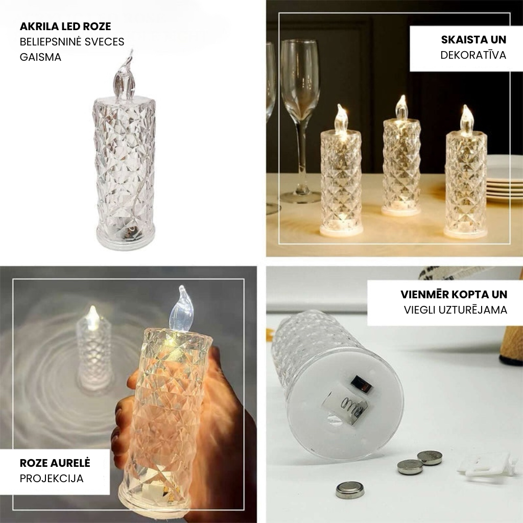 ✨ Kristālrozes svečturis – romantiska gaisma bez piepūles