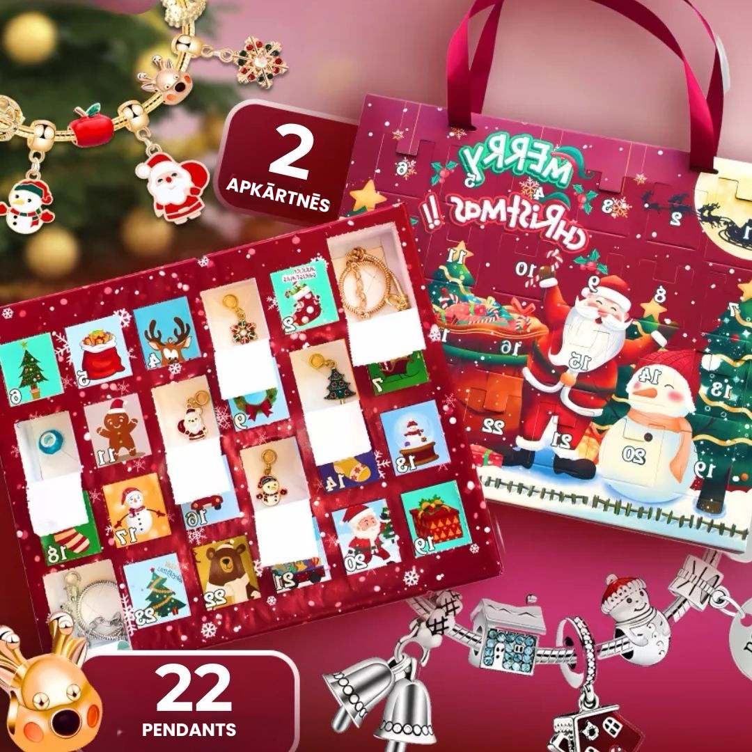 Adventa kalendārs ar 2 rokassprādzēm un 22 piekariņiem