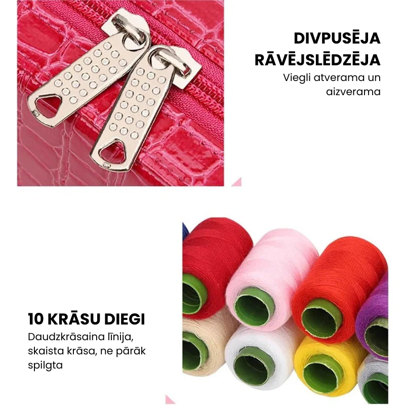 CraftVault pārnēsājamais šūšanas komplekts mākslīgās ādas maciņā