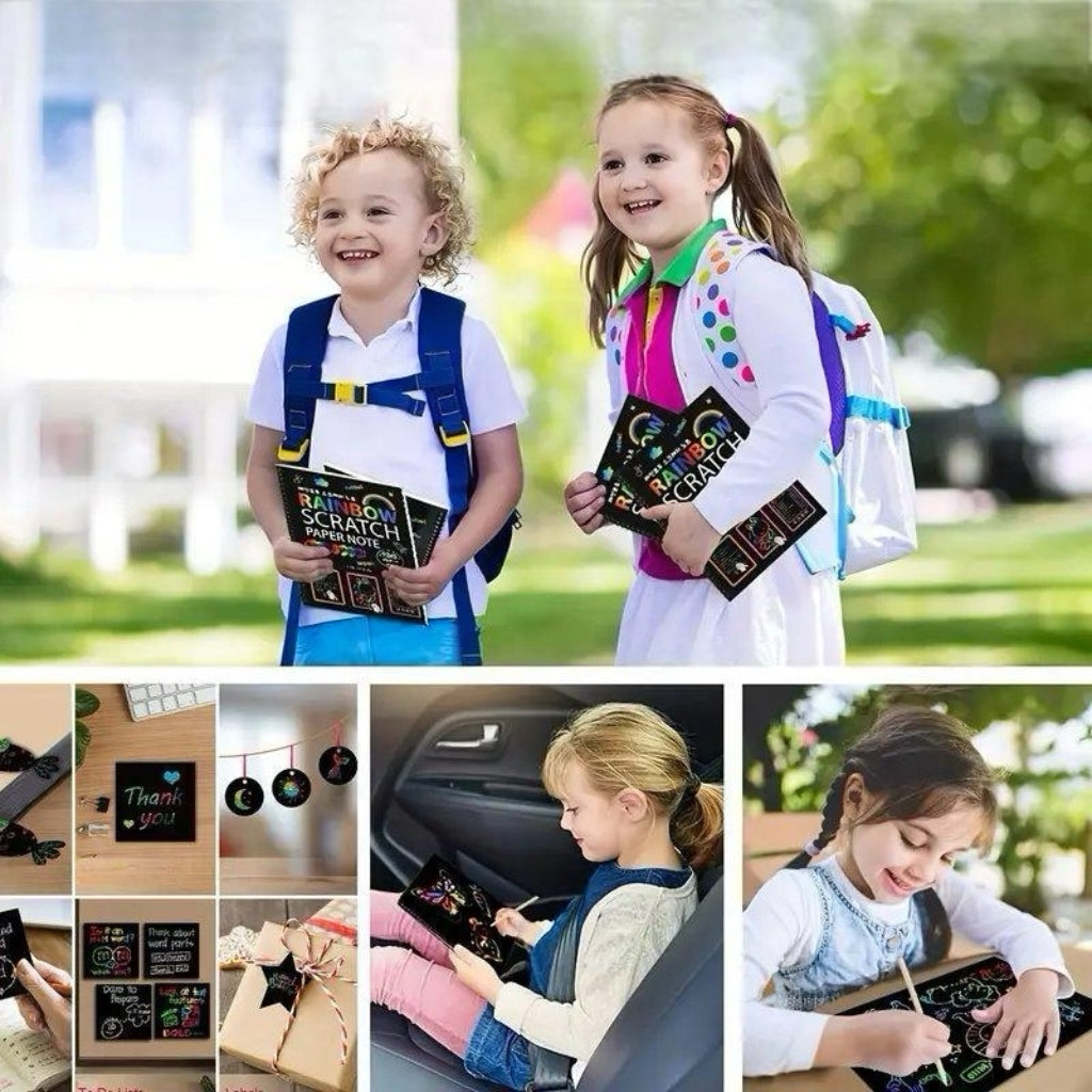 Varavīksnes skrāpēšanas burtnīca ar koka irbuli