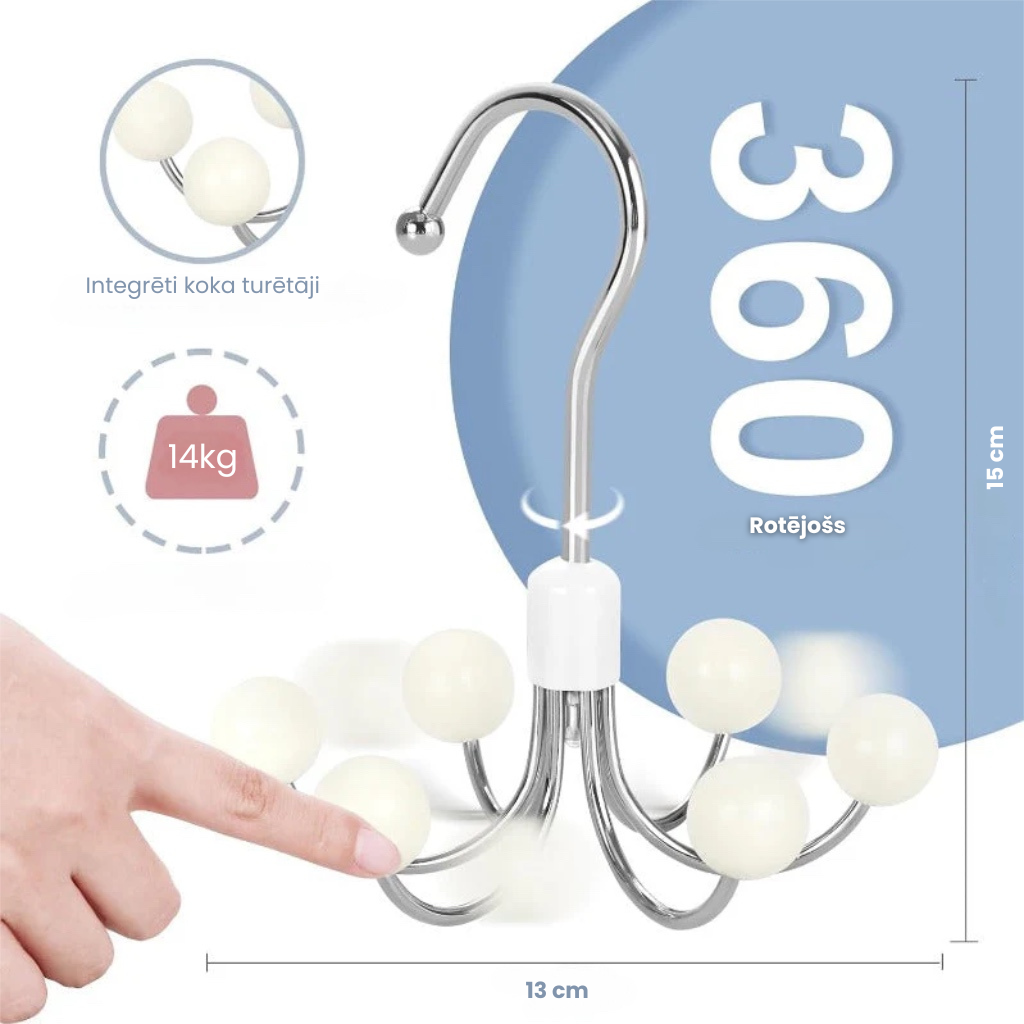 360° rotējošs džemperu un somiņu turētājs