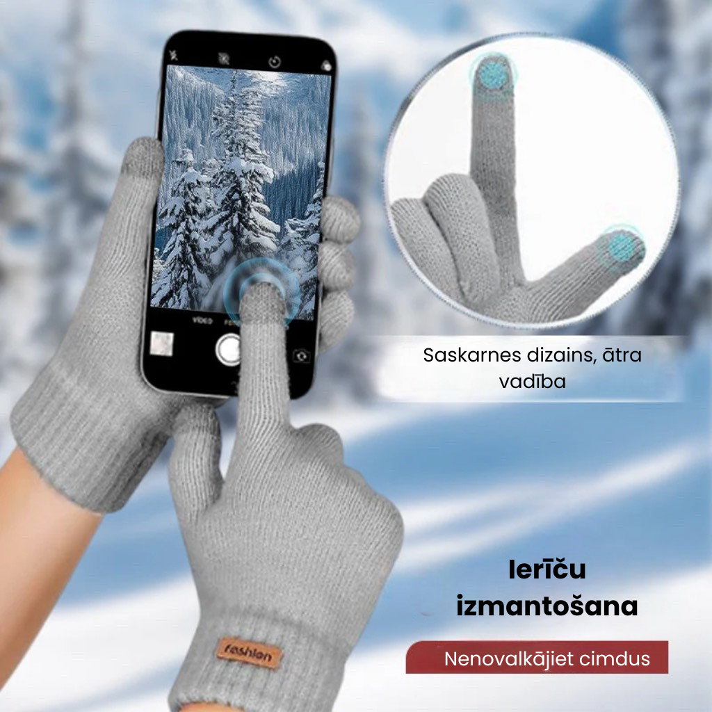 Siltas, termo adītas pieskārieniem jutīgas cimds