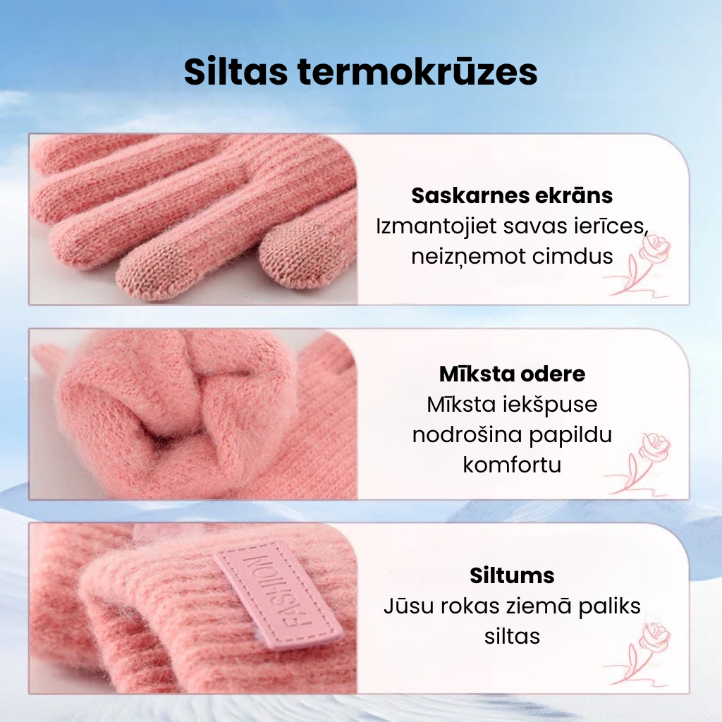 Siltas, termo adītas pieskārieniem jutīgas cimds