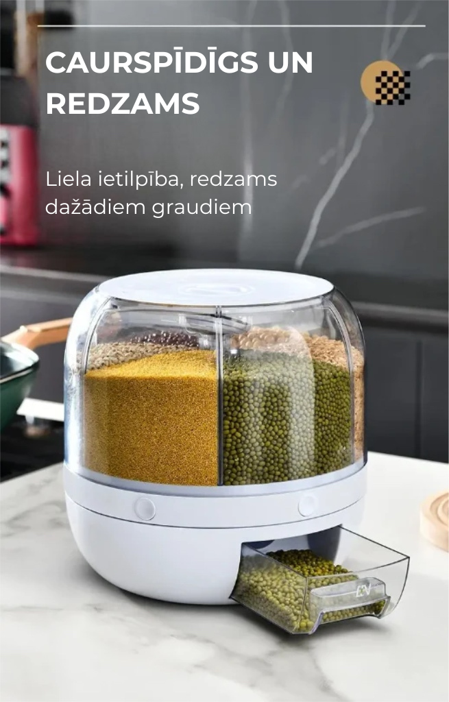 360° Rotējošs graudu dozators – uzturiet kārtību un efektīvu virtuves organizāciju