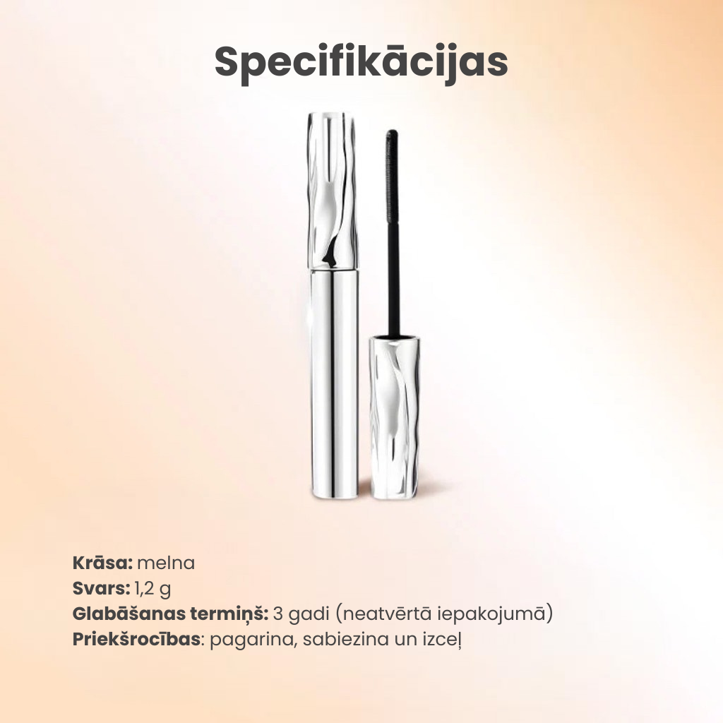 Ilgi­nā­jošā ūdens­iz­turīgā skropstu tuša – bagāti­na­ta ar šķied­rām, kas piešķir inten­sīvu izliekumu un dabisku efektu bez kunkuļiem 💄👁️