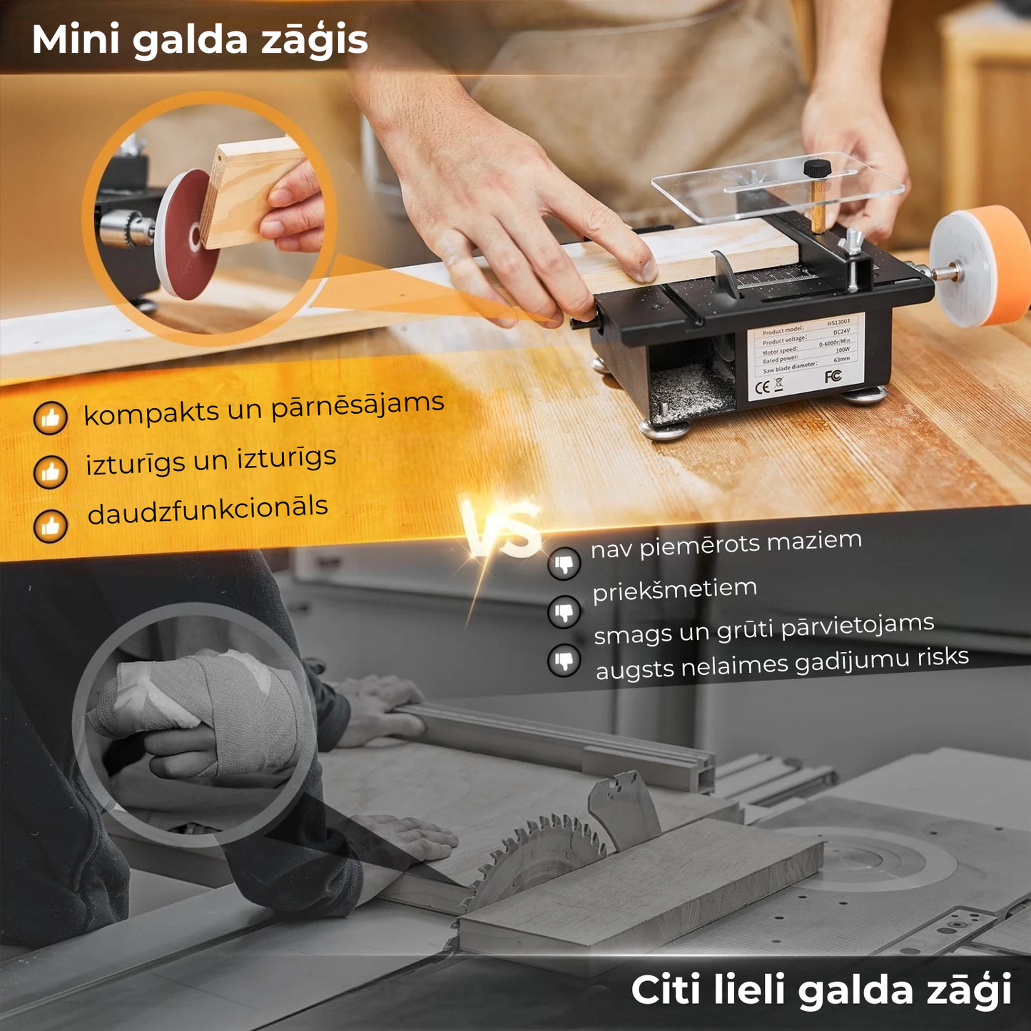Mini daudzfunkcionālais galda zāģis