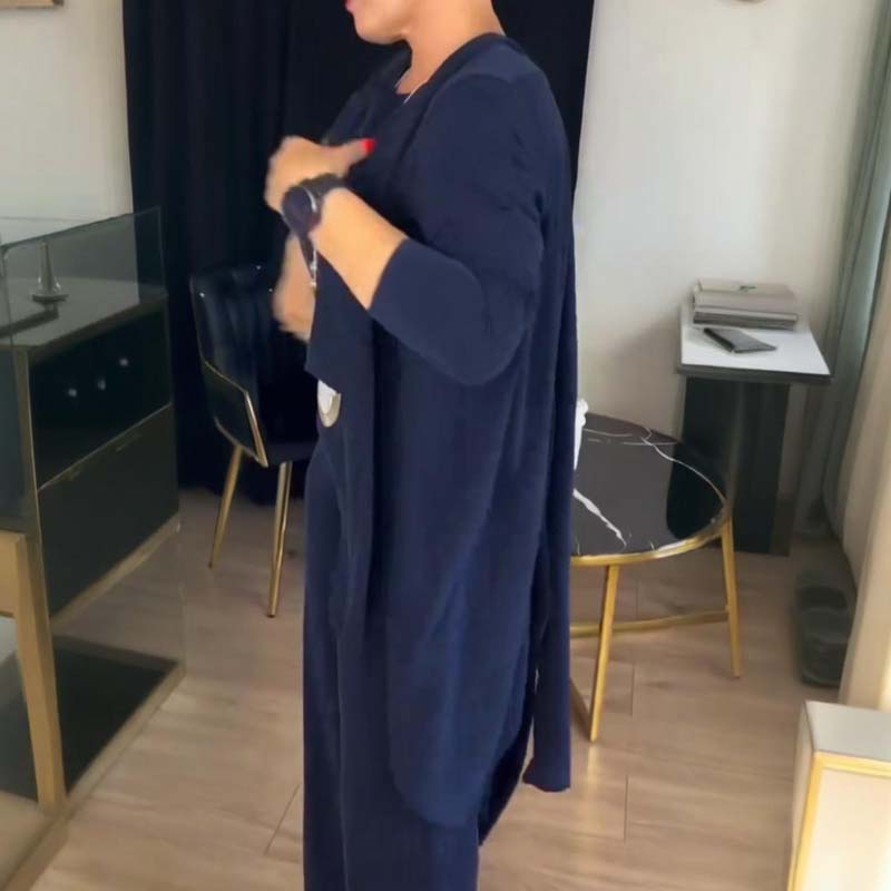 3 daļu komplekts – elegants garais kardigans, tops un bikses