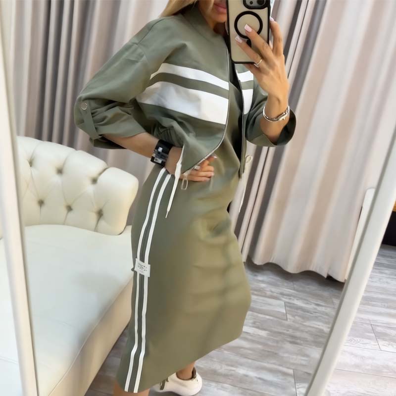 ✨ Sieviešu mētelis ar augstu apkakli un kleitas komplekts