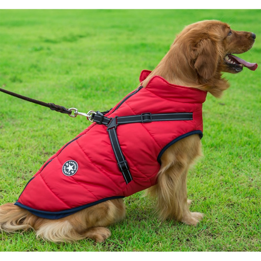DogFashion™ - ūdensnecaurlaidīga ziemas jaka suņiem ar integrētām siksnām